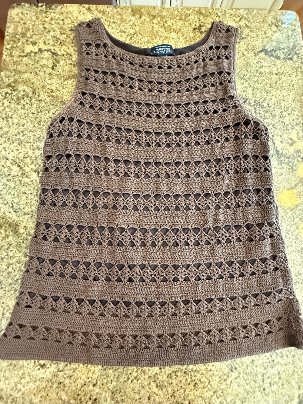 Jones New York Signature Brown Handknit Openwork Tunic Top XL